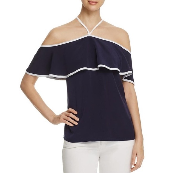 Calvin Klein Tops - Small Calvin Klein navy blue + white off-shoulder